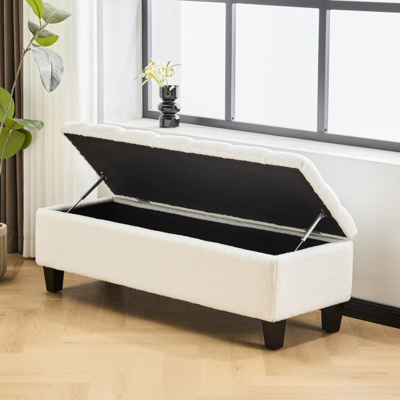 Banc avec repose-pieds 51 pouces avec rangement, capacité de 300 lb, pieds en bois d'hévéa, repose-pieds multifonctionnel