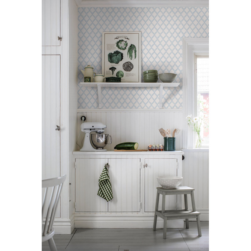 Boråstapeter Trellis Leaves Wallpaper, Blue