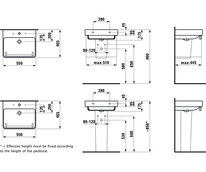 Laufen PRO S 21.65'' L Bathroom Sink, Single Hole