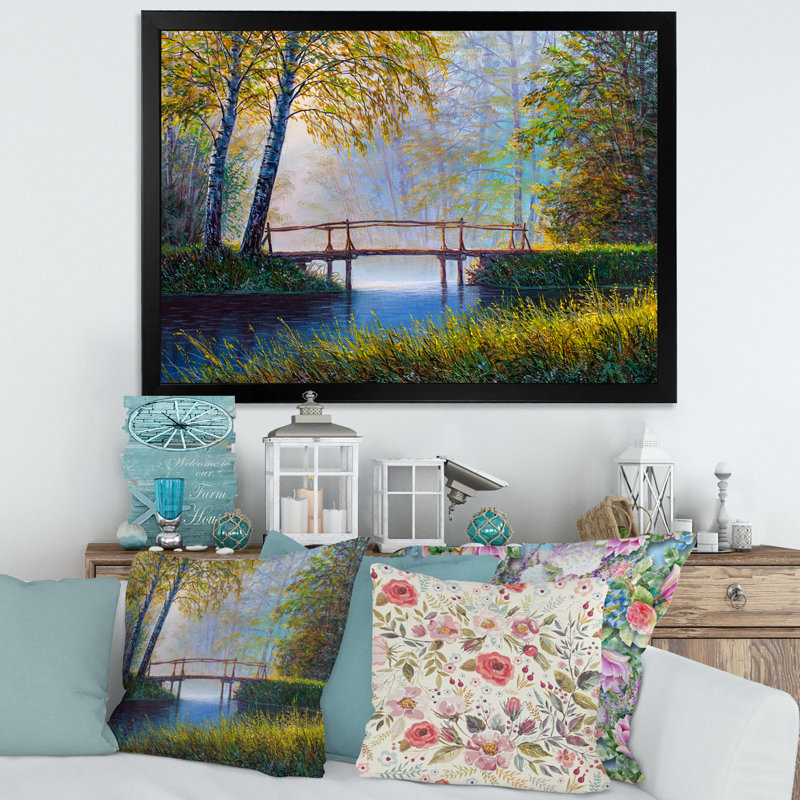 «Morning Sunlight And The Awakening Spring Forest», peinture sur toile, Cadre noir, H 12 po x l 20 po x p 1 po