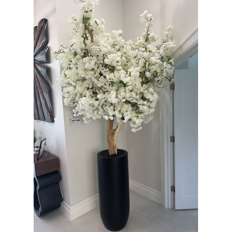 White Cherry Blossom Tree In Matte Planter, Gray