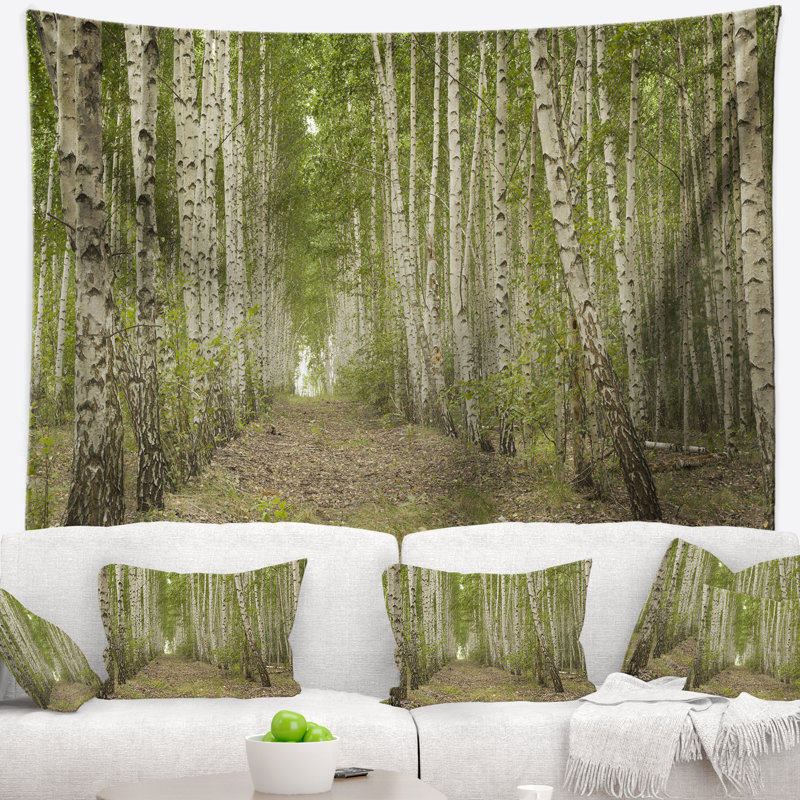 Tapisserie forêt dense de bouleaux en été, H 32 po x l 39 po