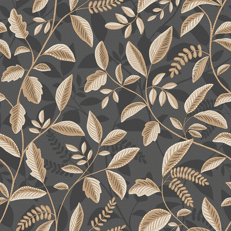 Papier peint Tranquil Leafy Vine, Noir