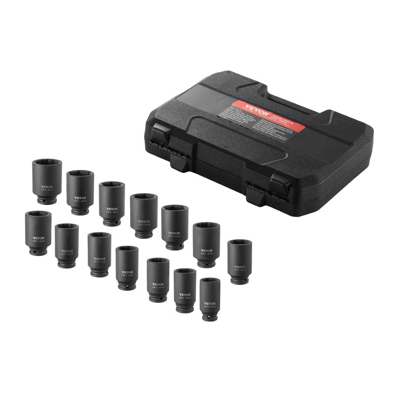 Axle Nut Impact Socket Set, 1/2" Drive Deep 6+12-Point 14-Piece Metric Spindle Nut Socket Set, CR-V Heat Treated Large Socket Set with Storage Case, Auto Repair, Removing or Installing Axle Nuts