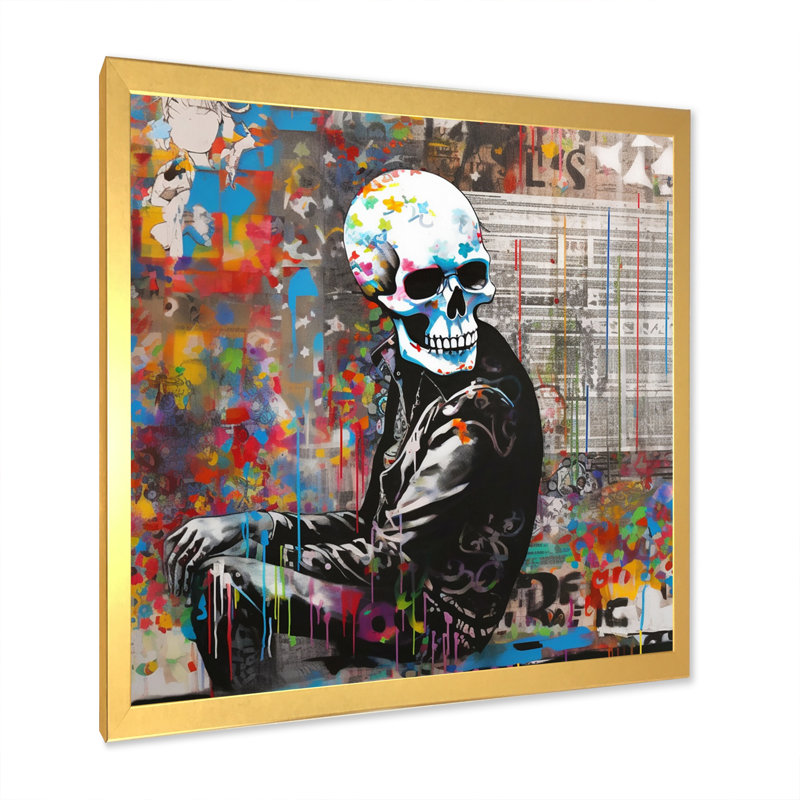 Edgy Skull Street I sur toile, Encadrement doré, H 16 po x l 16 po x P 1 po