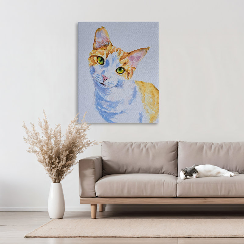 «Gazing Orange Cat Portrait», toile par Tatiana Roberts, H 40 po x l 30 po