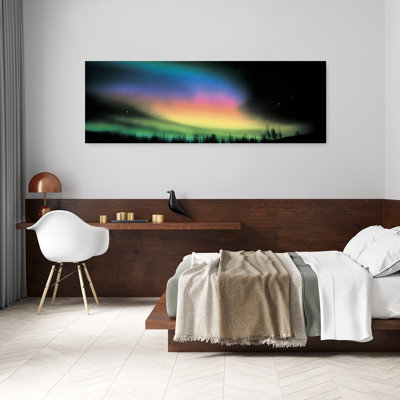 «Northern Lights», art mystique abstrait coloré, paysage de forêt