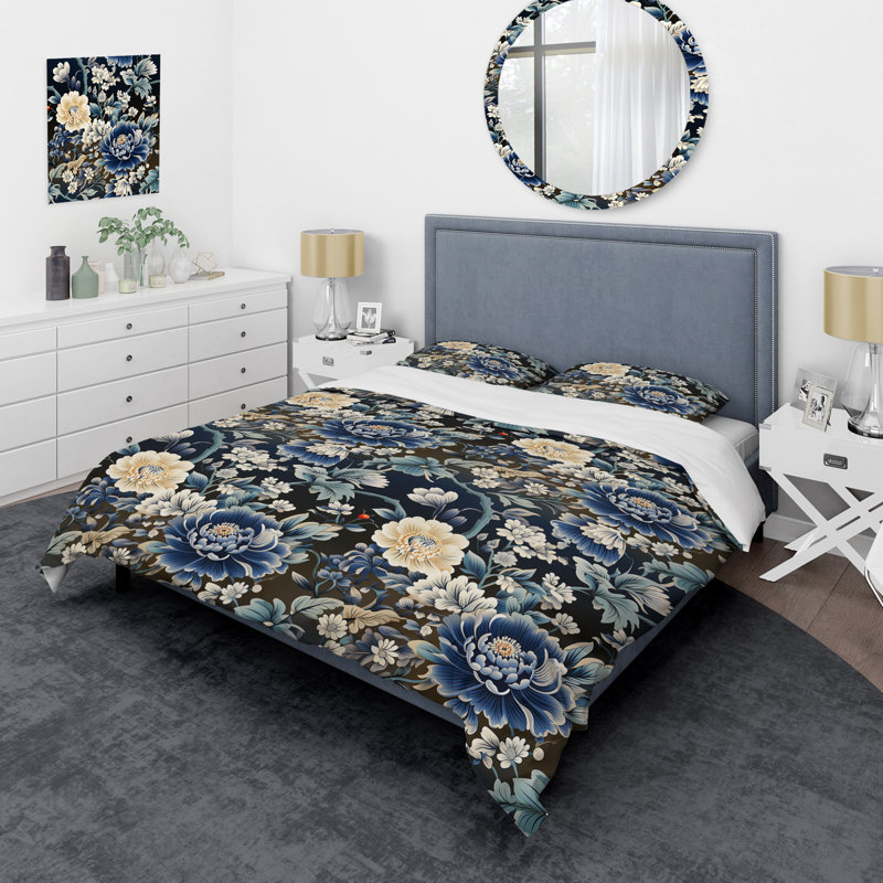 Ensemble de housse de couette Ming Dynasty Reverence III, Housse de couette pour grand lit et 2 taies décor