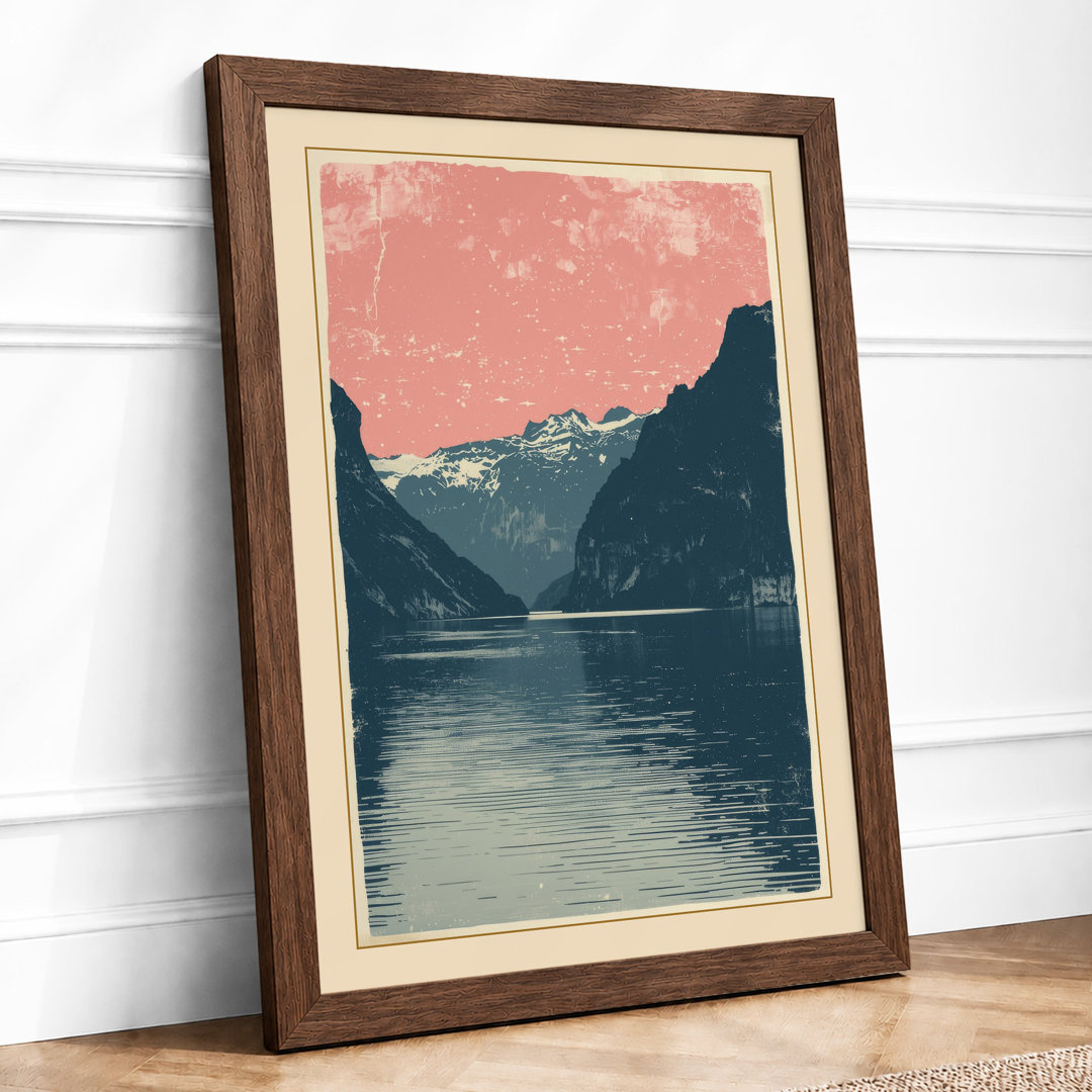 Alpine Lake at Dawn Scandinavian - Framed Print