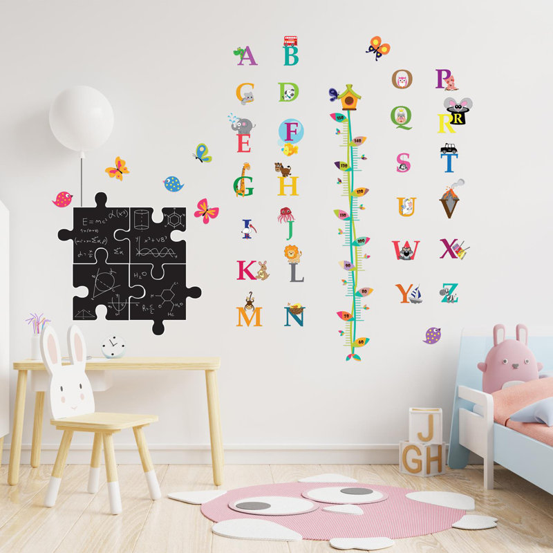 Chalkboard Puzzle With Colourful Alphabet And Height Chart Wall Sticker