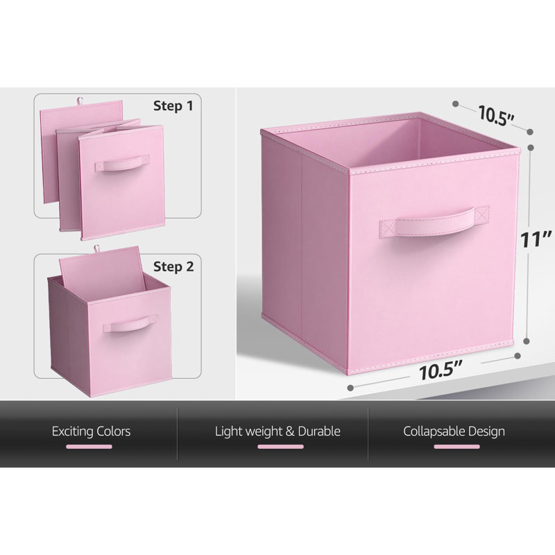 8 Pack 11" Foldable Storage Cubes with Handles, Pink