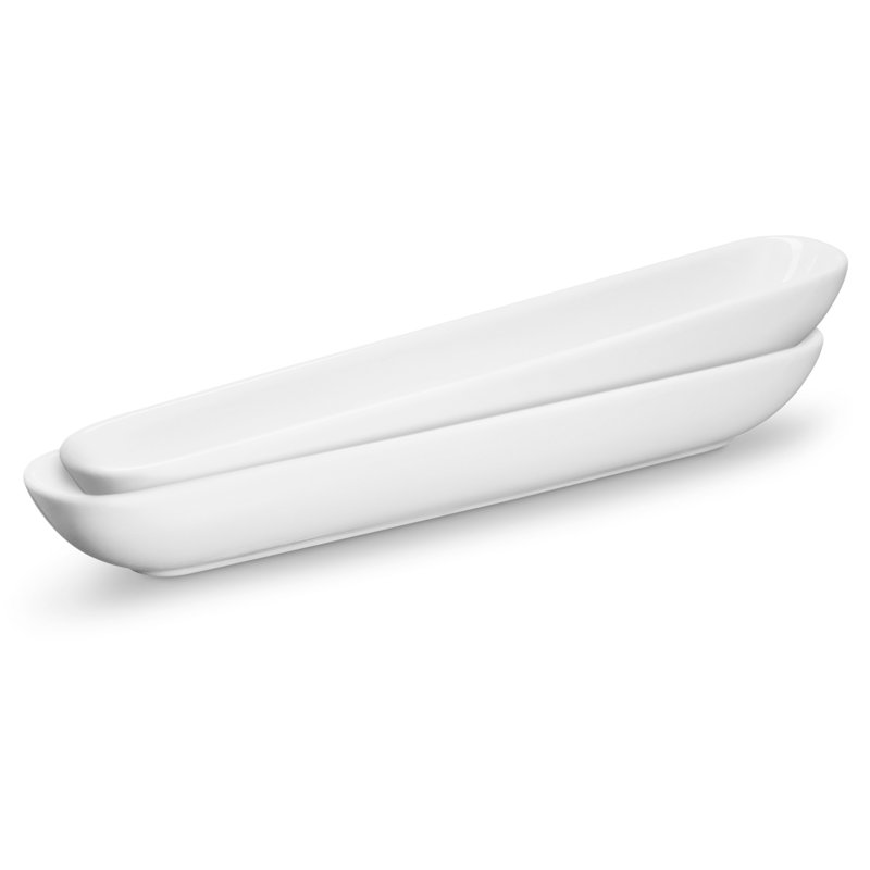 White Ceramic Olive and Cheese Boat Tray Set, 12 Inch