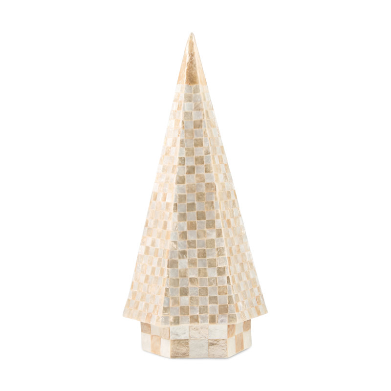 Mocha Check Capiz Tree, 18" H x 8" W x 8" D