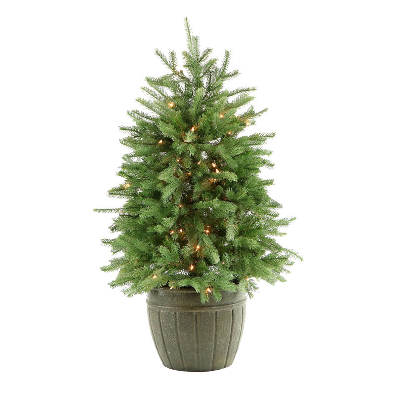 4-Foot Green Potted Pine Christmas Tree with White Lights