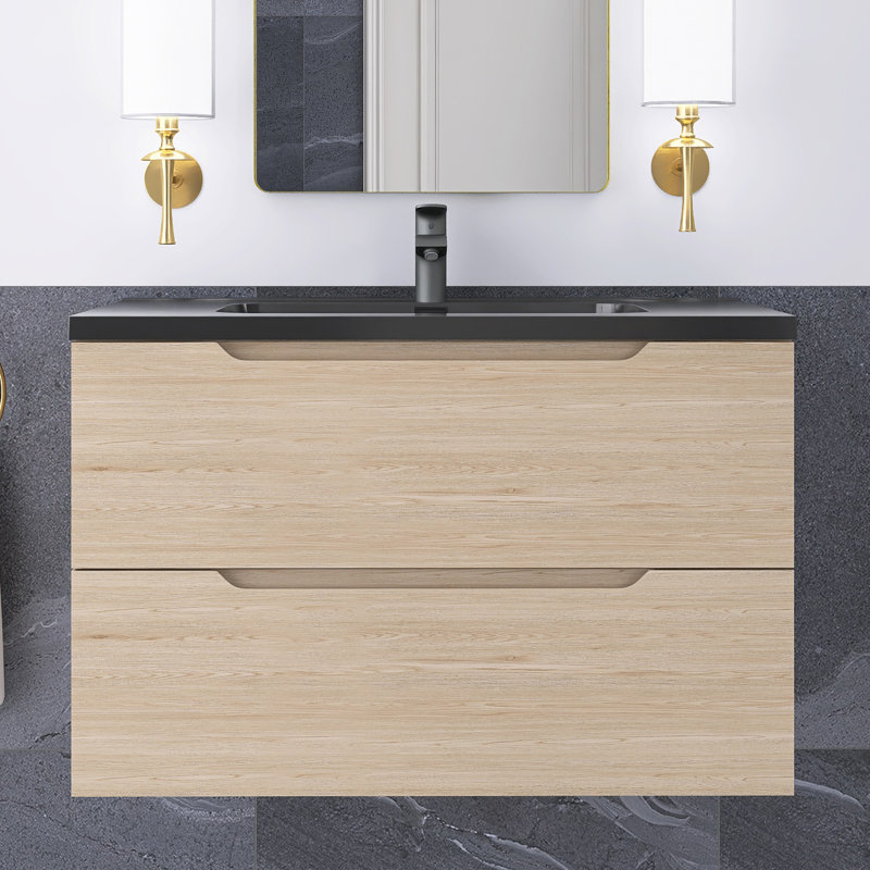Meuble-lavabo mural simple 32 po avec lavabo en quartz noir