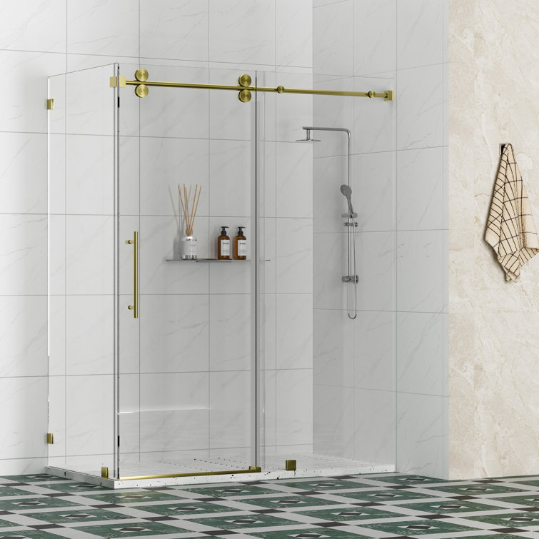 Radiance 66 In. W X 36 In. D X 76 In. H Sliding Frameless Corner Shower Enclosure With Clear Glass