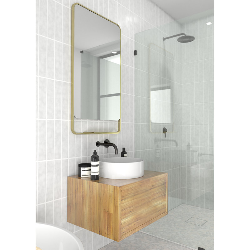 Radius Corner Bathroom / Vanity Mirror with Shelves, Satin Brass