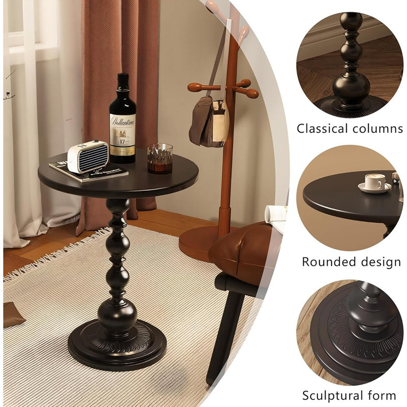 Petite table de bout en métal, table de chevet ronde noire matte ...