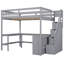 Lit mezzanine avec bureau intégré en forme de L et tablettes de rangement à trois niveaux, et escalier de rangement attaché-812990214