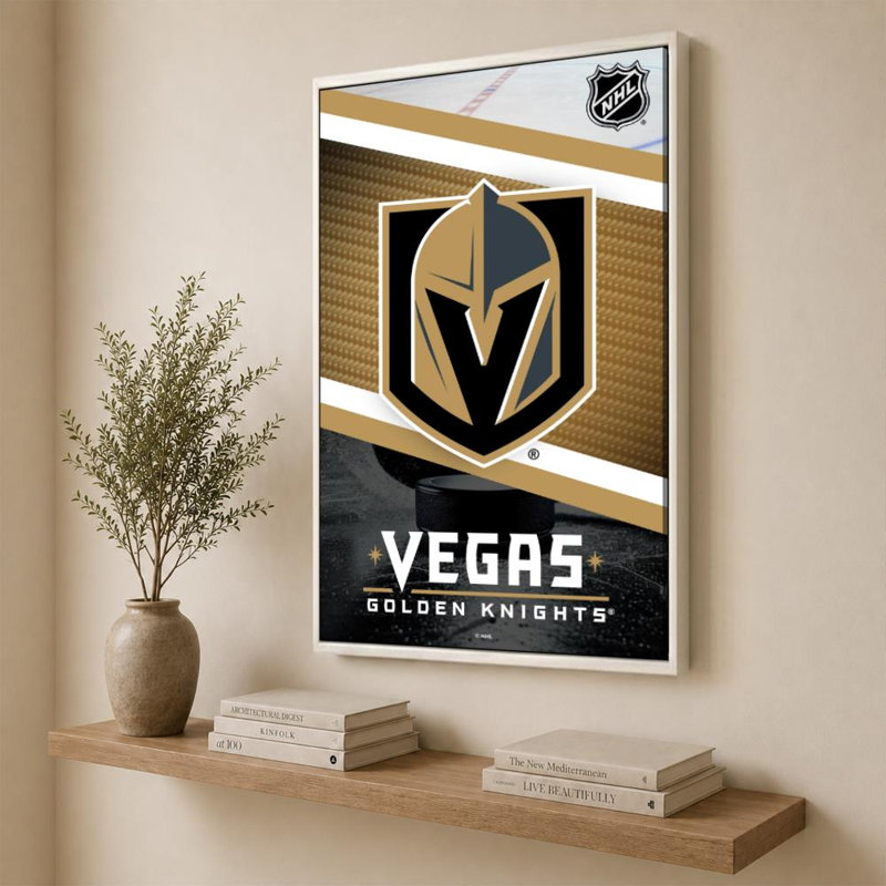 Vegas Golden Knights NHL, art mural, H 60 po x l 40 po, Flat Floating Frame, Blanc