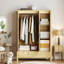 Armoire penderie 68,5 "avec tiroir verrouillable, garde-robe à 3 portes avec tringle et tablettes pour chambre à coucher, style Shaker-933844315