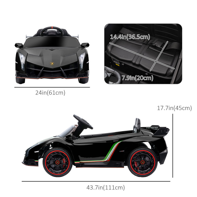Black 12V Lamborghini Veneno Kids Ride-On Car with Remote Control