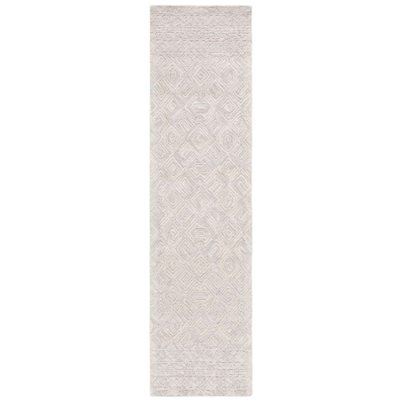 Tapis beige en laine et en coton touffeté à la main Anaissa, Tapis de couloir 2 pi 3 po x 9 pi