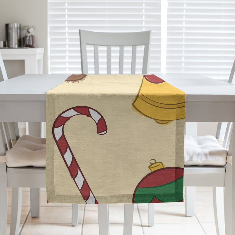 Chemin de table de noël fêter hol, L 72 po x l 16 po, Mélange de coton, Beige / rouge / jaune
