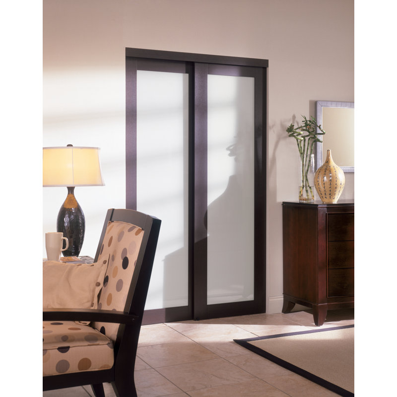 Portes de placard coulissantes en verre Euro avec ensemble de quincaillerie d'installation, Espresso, 72 po x 80 po