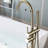 Brushed Gold Freestanding Tub Filler Floor Mount Faucet - With Handheld Shower And Ceramic Disk Build Structure-117432634