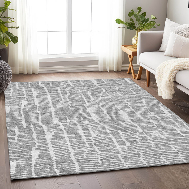 Premium Machine Washable Prisco Gray Rug, Rectangle 3' x 5'