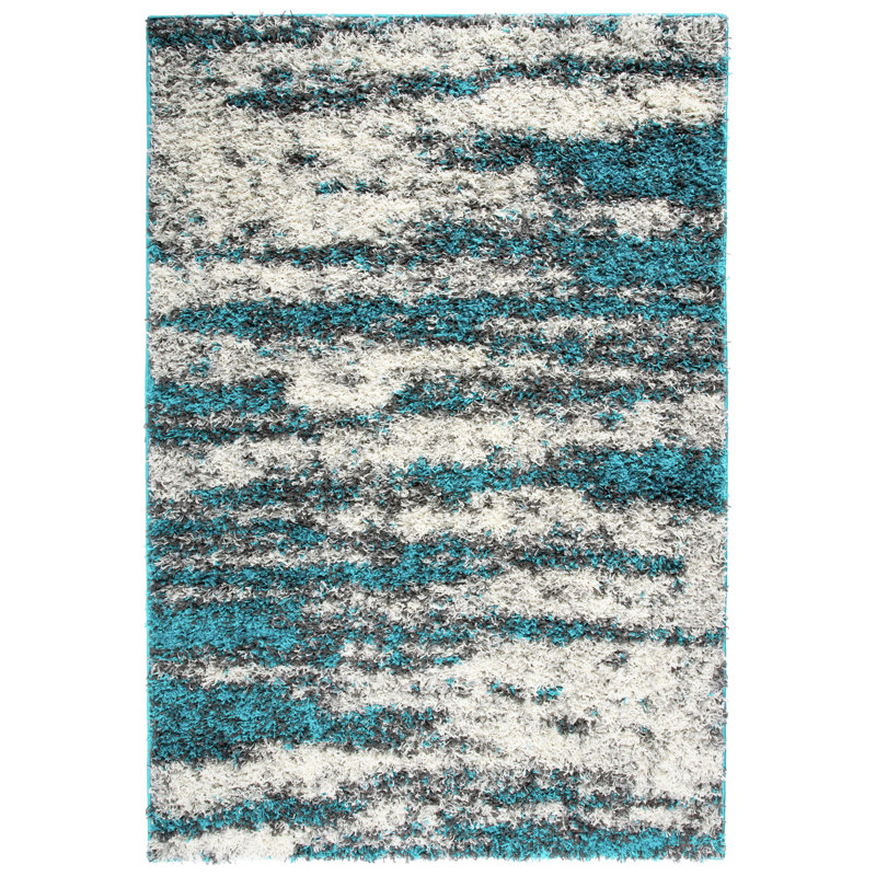 Solana Shag Turquoise/Gray/Ivory Area Rug, Rectangle 7'10" x 10'