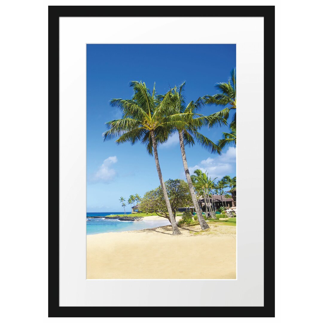 Gerahmtes Poster Wunderschöner Strand mit Palmen