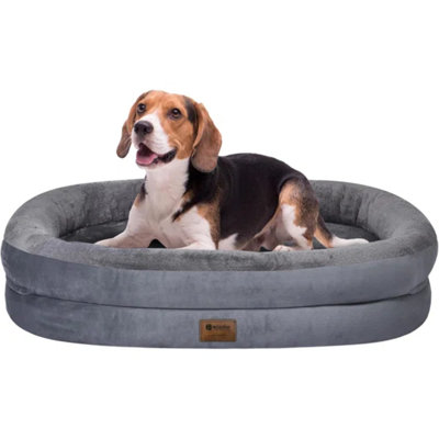 Lit orthopédique imperméable pour grand chien: Lit pour chien lavable en mousse à mémoire de forme avec traversins - Housse orthopédique amovible XXL pour animal de compagnie de taille moyenne - Bas antidérapant - Argent
