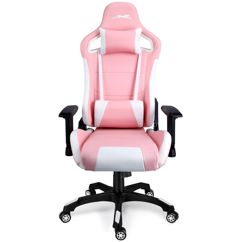 Fauteuil de jeu de course inclinable, inclinable et ergonomique Inbox Zero, Blanc / Rose