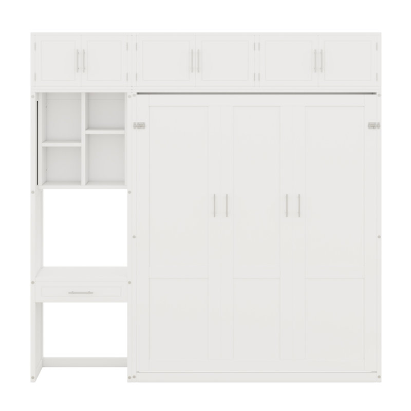 Lit escamotable compact avec rangement pour bureau, armoire et tablette, conception peu encombrante