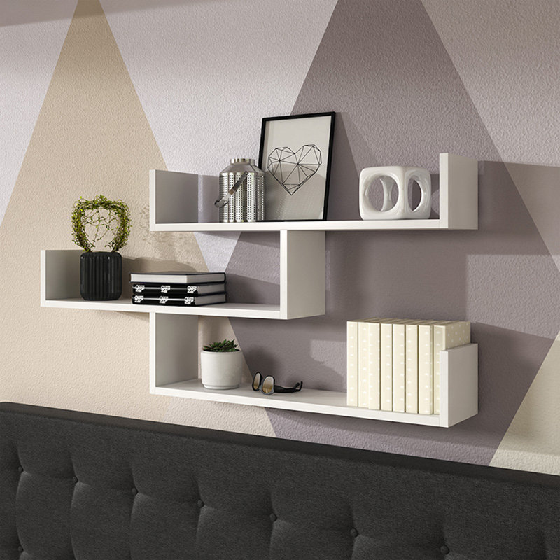 Wallaston 3 Piece Floating Shelf, White, White, 60cm H x 102.2cm W x 18cm D
