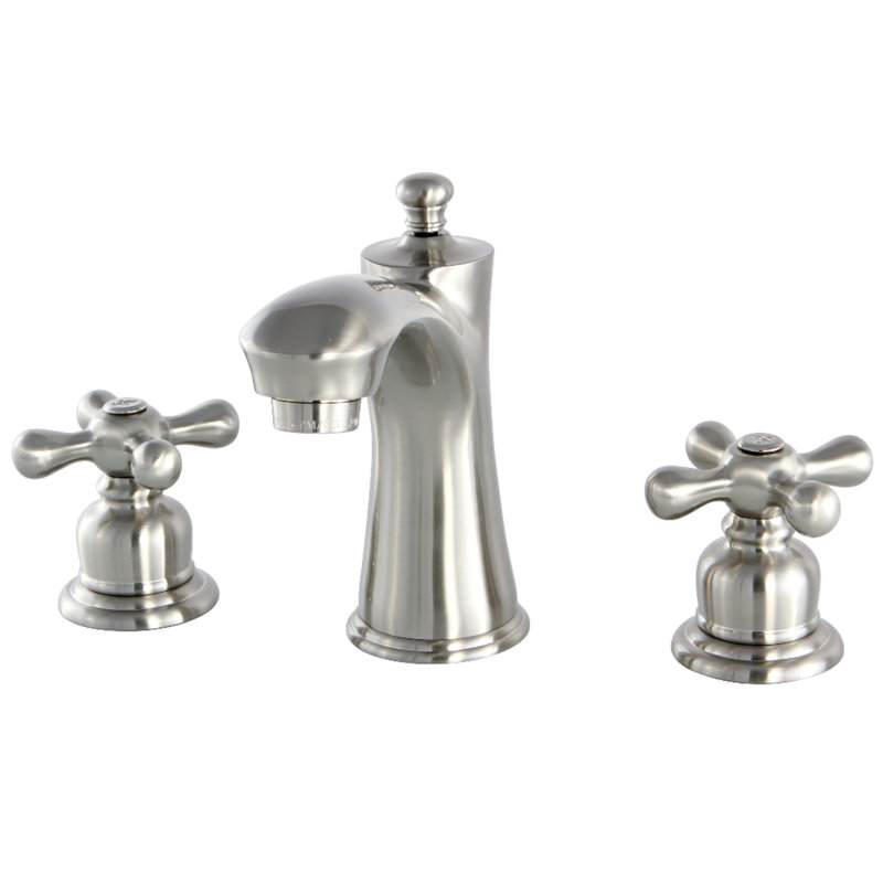 Kingston Brass Victorian Two-Handle 3-Hole Deck Mount Widespread Bathroom Faucet with Retail Pop-Up Drain, Brushed Nickel