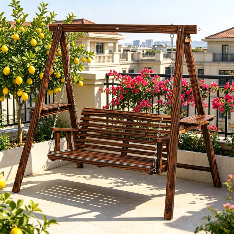 Balancelle d'extérieur 2 places avec support et tables d'appoint pour le jardin, Brown