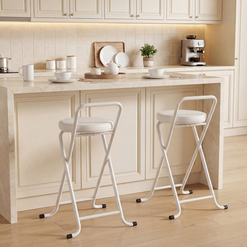 Ensemble de 2 tabourets pliables avec siège en polyuréthane pliable, blanc