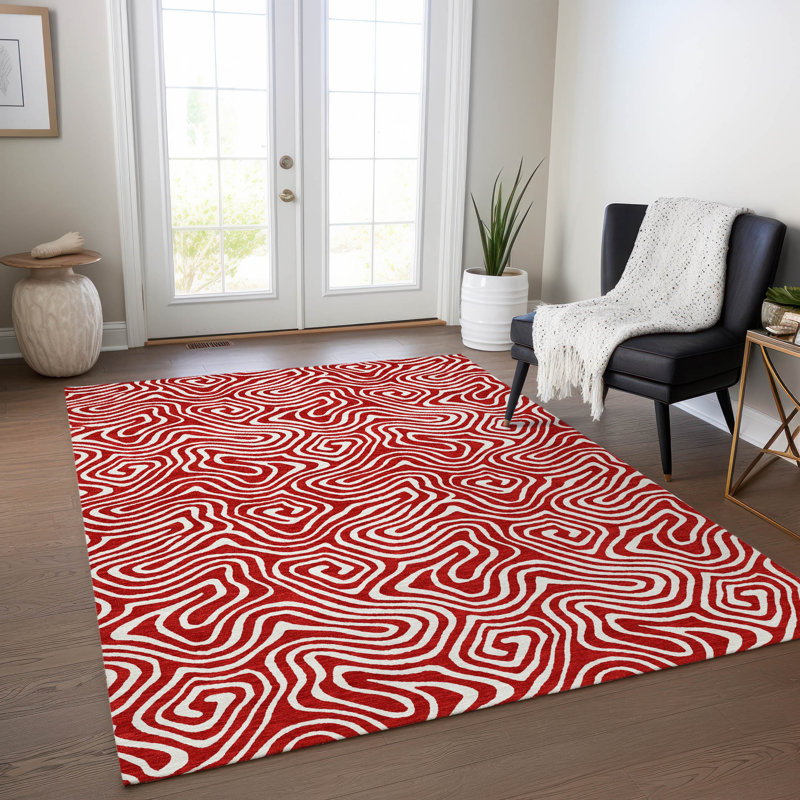 Tapis intérieur / extérieur rouge Raya , 10 pi x 14 pi