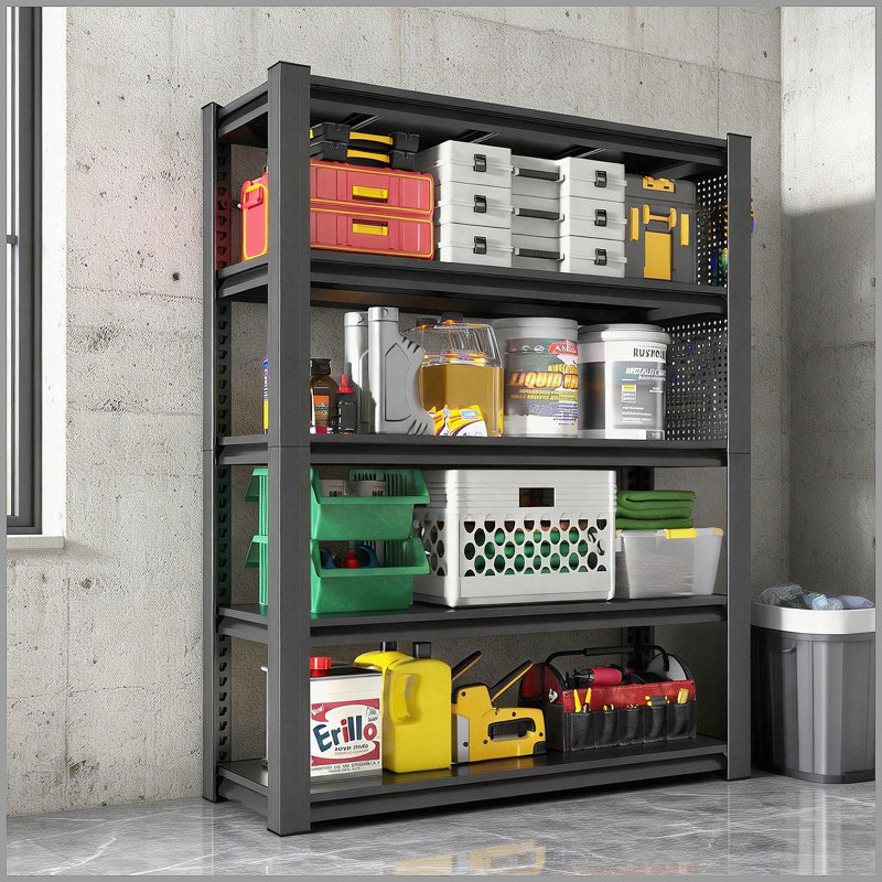 Étagère robuste ajustable à 5 niveaux avec panneau perforé 72 po H 72 po, support de rangement industriel pour garage, entrepôt, bureau, cuisine - P 23,6 po x l 47,2 po x H 72 po