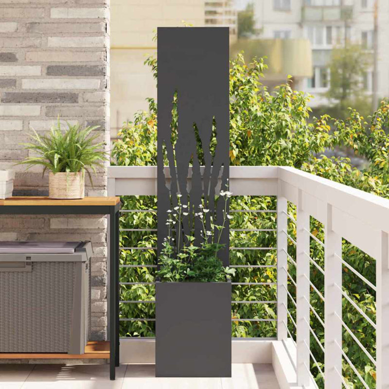 Garden Planter With Decorative Panel, Black, 140cm H x 32cm W x 32cm D