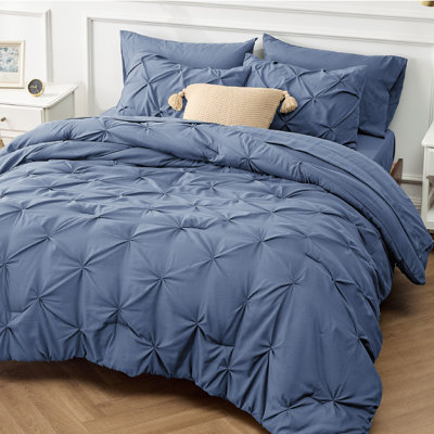 Bedsure Twin-XL Pintuck Bed-in-a-Bag- Slate Blue Pinch Pleat Comforter with Sheets, Pillowcases & Shams