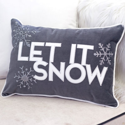 Nneka Let It Snow Gray Velvet Lumbar Pillow With Insert 14X20