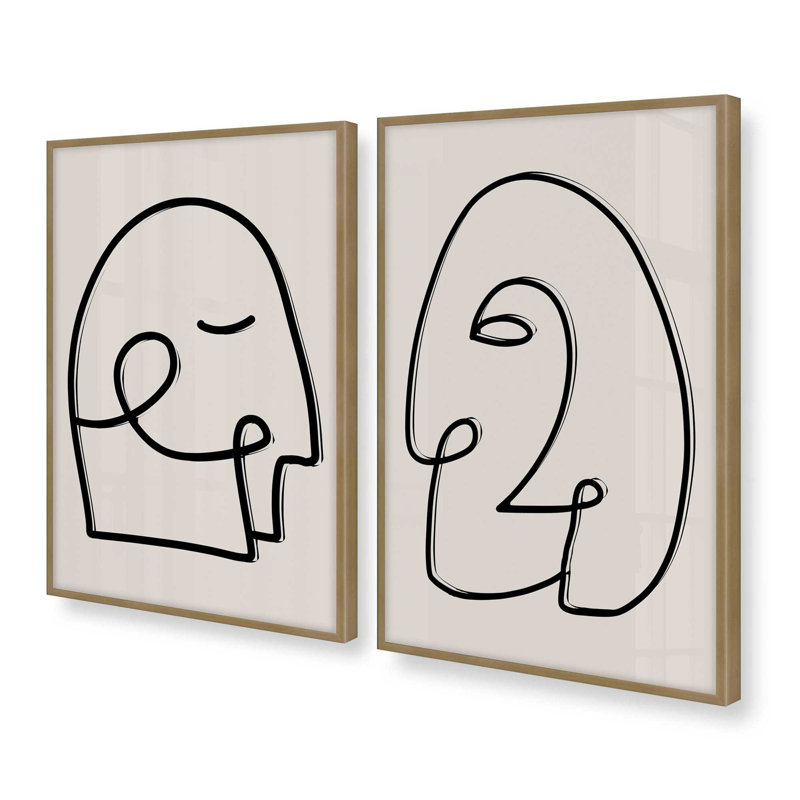 Mindful Gaze Set of 2 Print on Archival Matte Paper in Frame, Brushed Gold, 37.25" H x 25.25" W