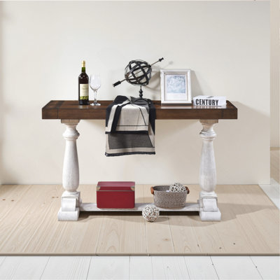 30-Inch Farmhouse Sofa Table With Pedestal Legs, Rustic Entryway Console For Living Room