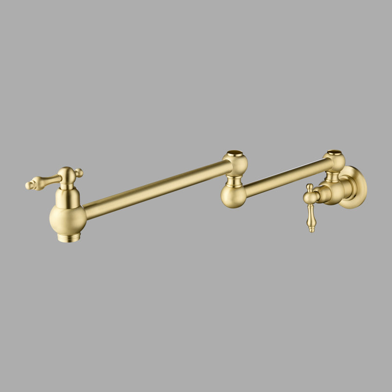 Wall Mounted Pot Filler Folding Kitchen Faucet Retractable Double Joint Swing Arm, Brushed Gold