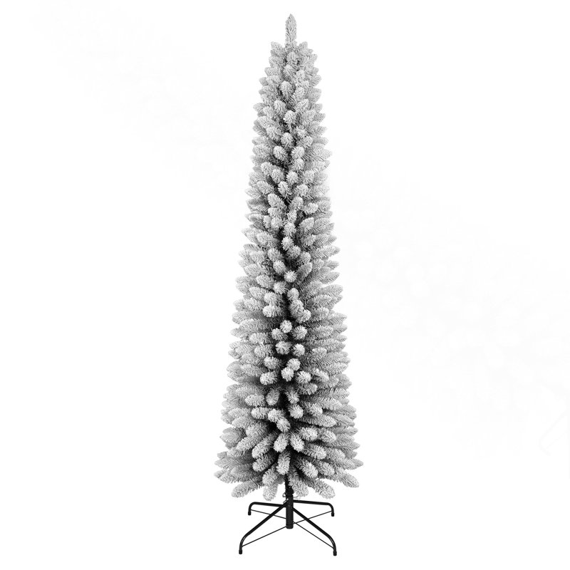 Arbre de Noël enneigé 6 pi - Arbre en PVC mince avec 358 pointes enneigées, conception peu encombrante, effet de neige réaliste, support en métal robuste, installation facile