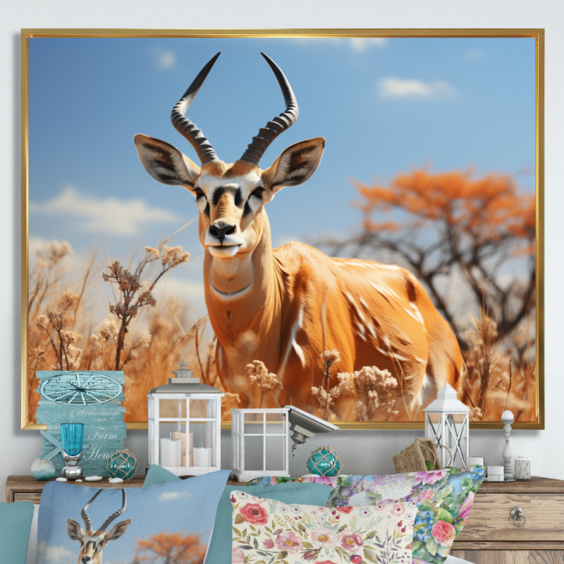 Bekka Antelope Graceful Wanderer, reproduction d'art sur toile, H 34 po x l 44 po x P 1,5 po, Cadre flottant doré